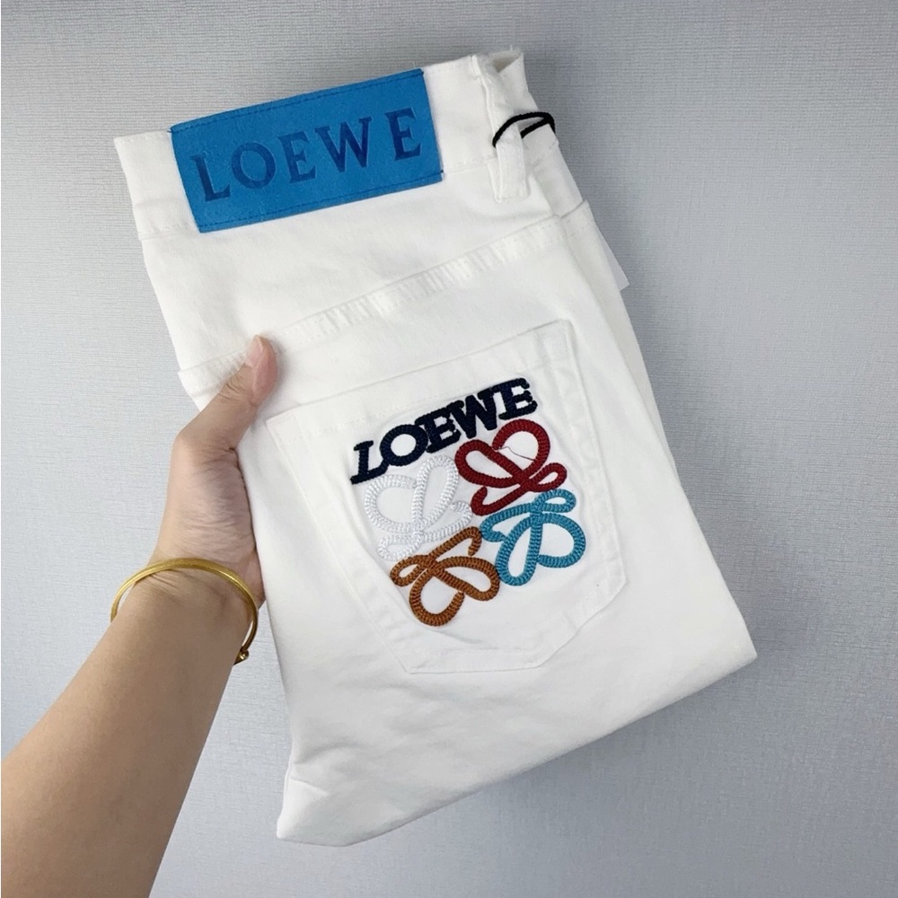 Loewe White Jeans with Multicolor Embroidery
